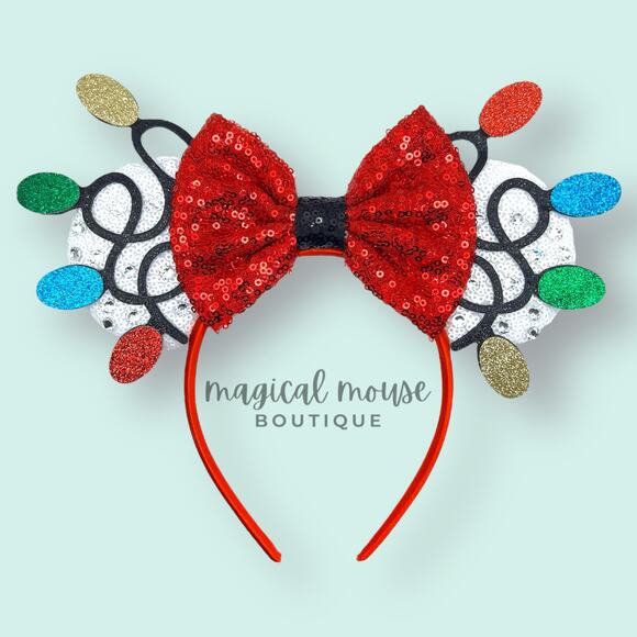 🎄 Christmas Lights Minnie Ears | Disney-Inspired Christmas Mouse Ears Headband - Picture 1 of 5